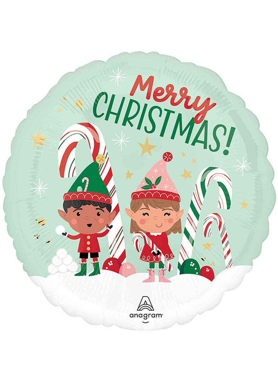 Merry Christmas Elves 45Cm Round Foil Balloon - Main Image