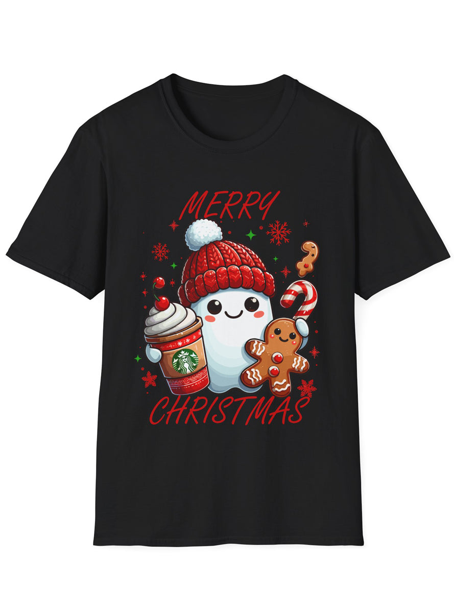 Womens Black Merry Christmas Snow Man Black Christmas Shirt