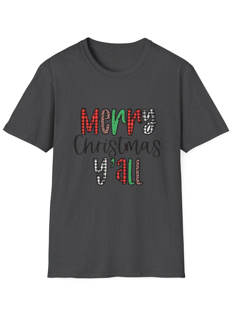 Adults Plus Size Charcoal Xmas T-Shirt with Merry Christmas Y’all Print