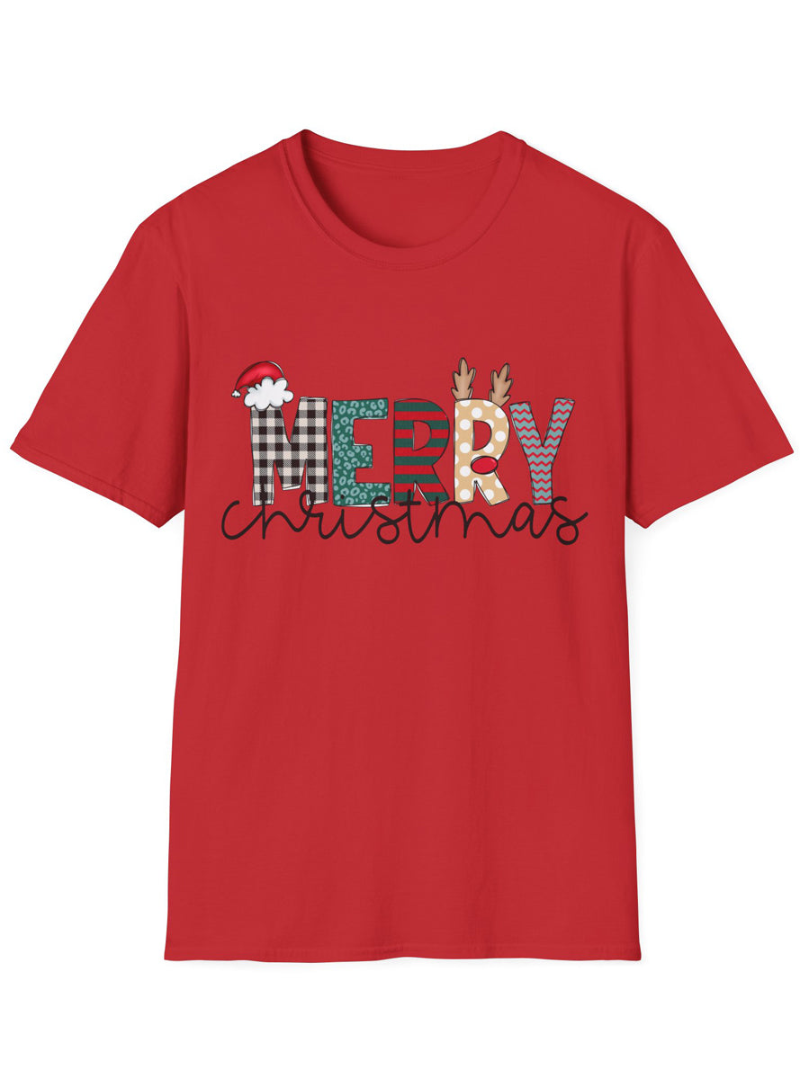 Red Adults Plus Size Christmas T-Shirt with Merry Print