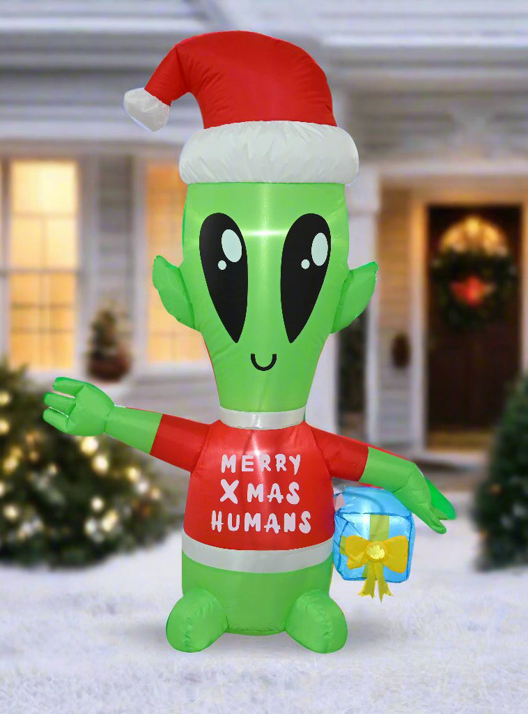 130cm Inflatable Merry Xmas Humans Alien Christmas Decoration - Alternate Image