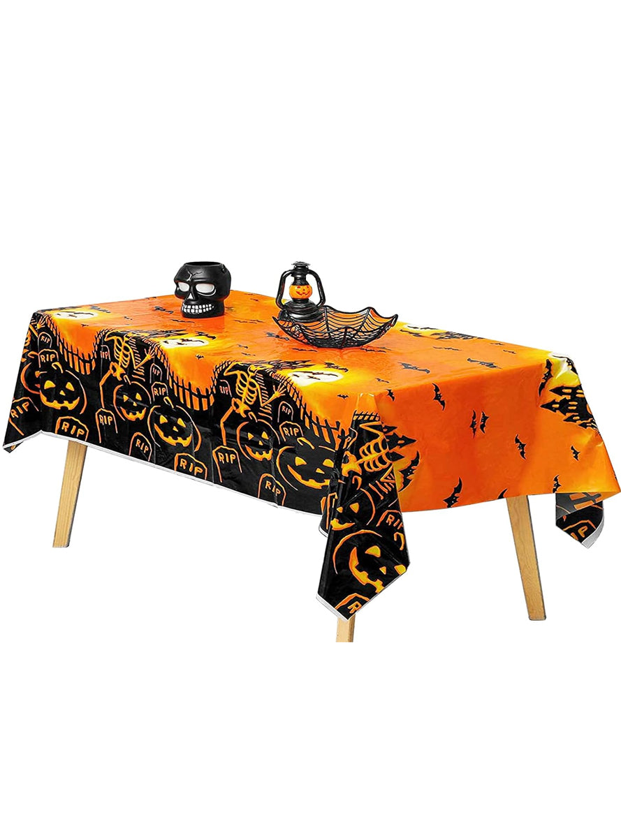 Orange Pumpkin And Graveyard Halloween Party tablecloth - Main Image