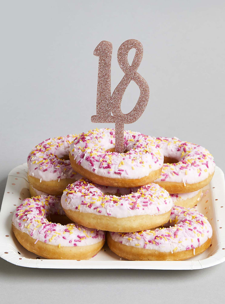 Metallic Mix Up 20cm Rose Gold Glitter 18 Acrylic Cake Topper - Lifestyle Image