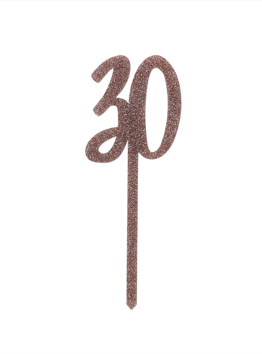 Metallic Mix Up 20cm Rose Gold Glitter 30 Acrylic Cake Topper - Main Image
