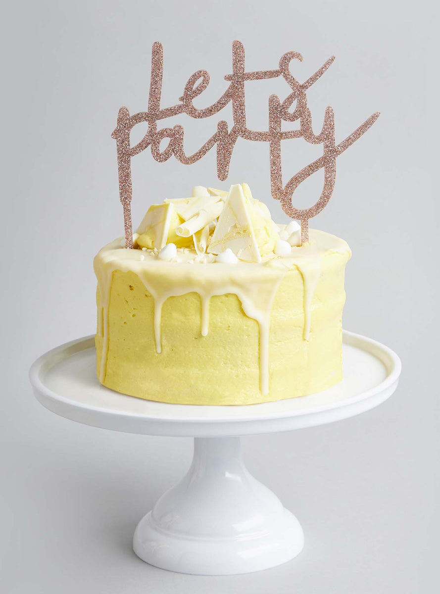 Metallic Mix Up 20cm Rose Gold Glitter Lets Party Acrylic Cake Topper - Lifestyle Image