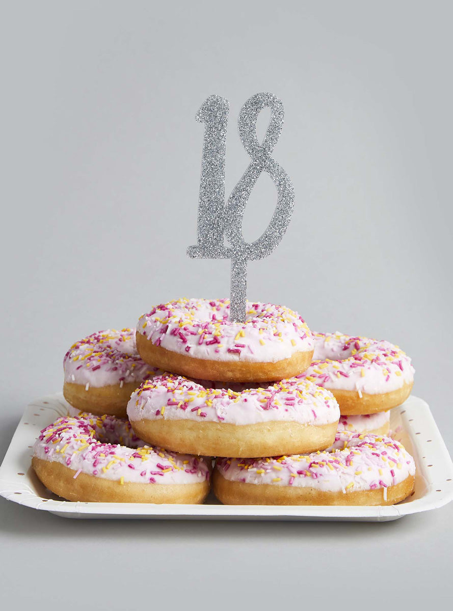 Metallic Mix Up 20cm Silver Glitter 18 Acrylic Cake Topper - Lifestyle Image
