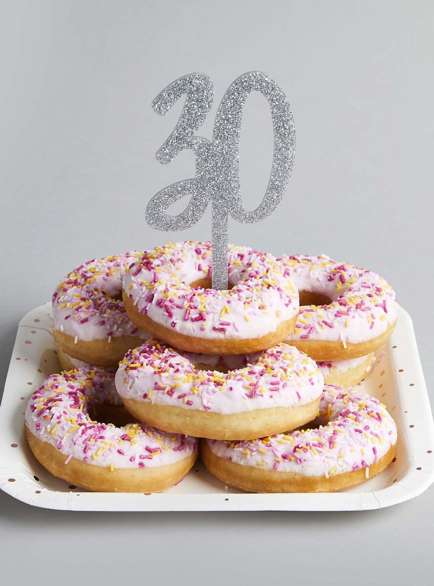Metallic Mix Up 20cm Silver Glitter 30 Acrylic Cake Topper - Lifestyle Image