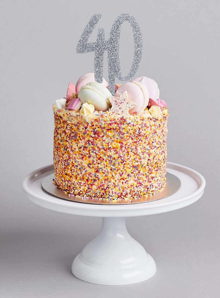 Metallic Mix Up 20cm Silver Glitter 40 Acrylic Cake Topper - Lifestyle Image