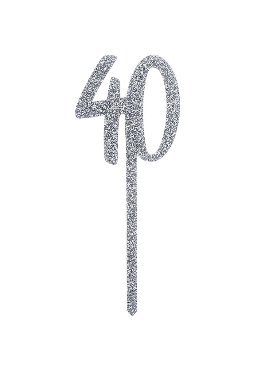 Metallic Mix Up 20cm Silver Glitter 40 Acrylic Cake Topper - Main Image