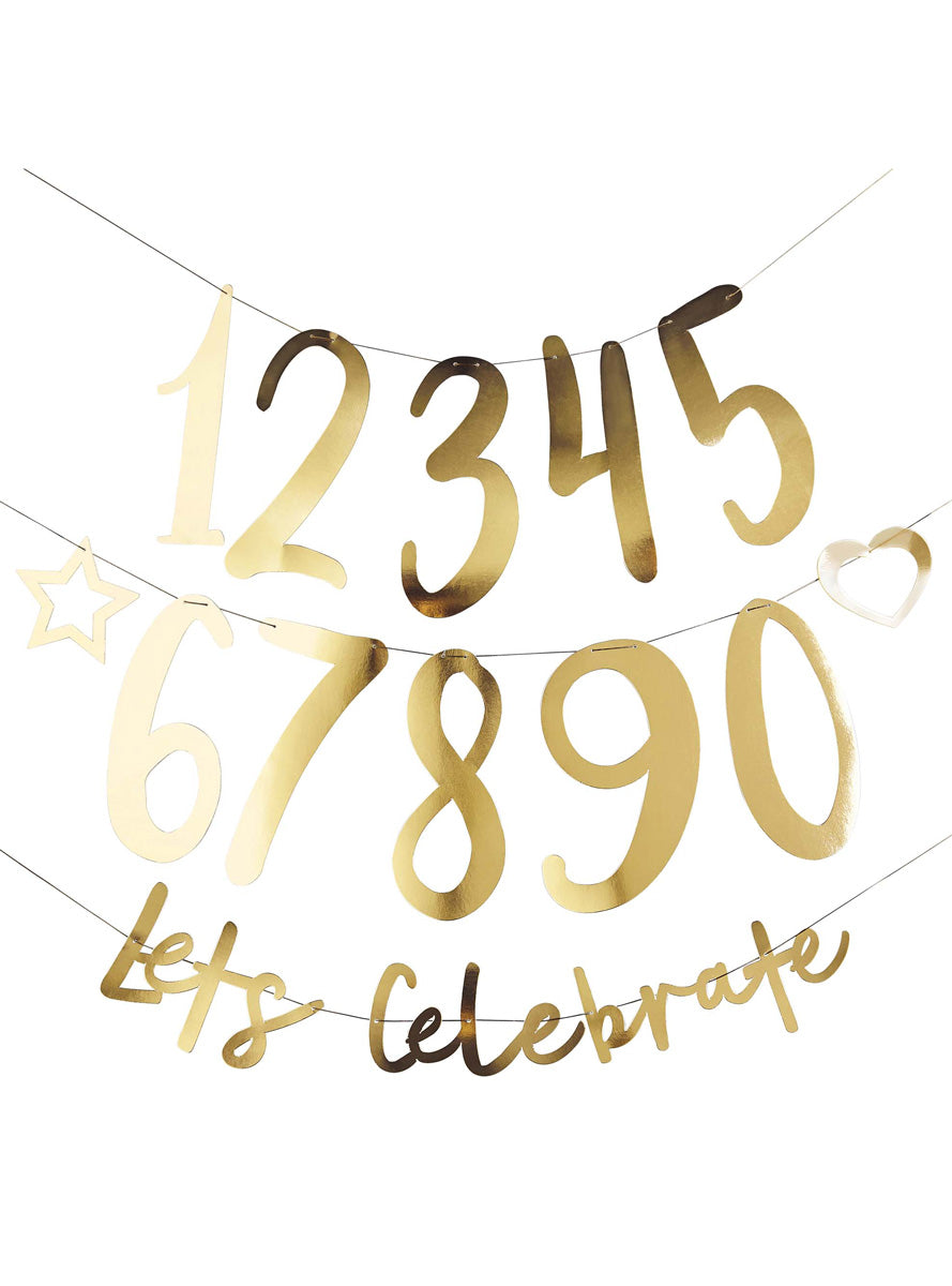 Metallic Mix Up 220cm Gold Lets Celebrate Customisable Birthday Party Banner - Main Image