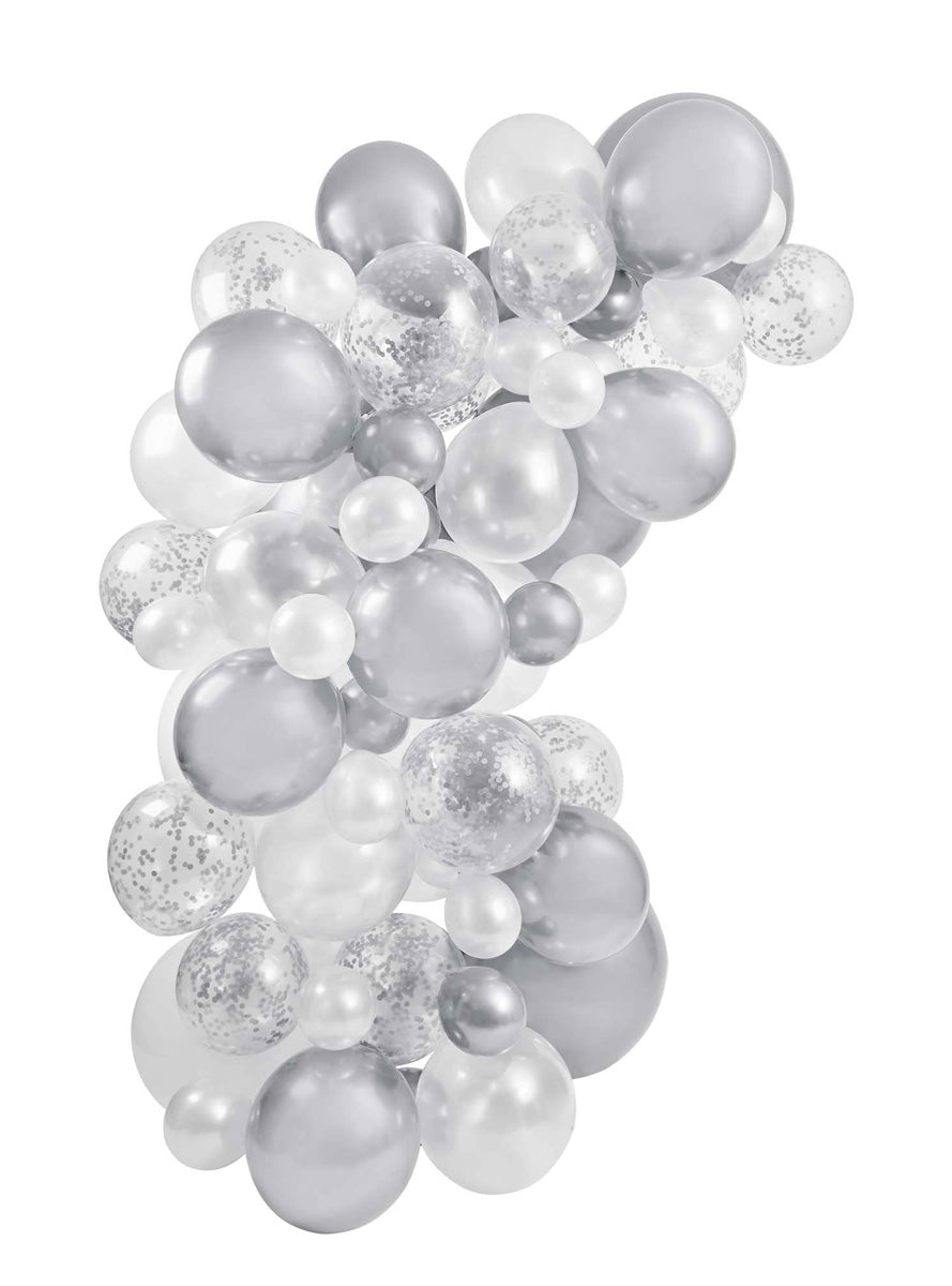 Metallic Mix Up 64 Piece Silver Balloon Arch Kit - Main Image