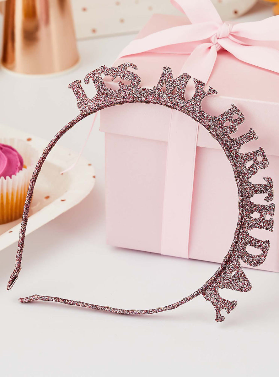 Metallic Mix Up Rose Gold Glitter Its My Birthday Headband - Lifestyle Image