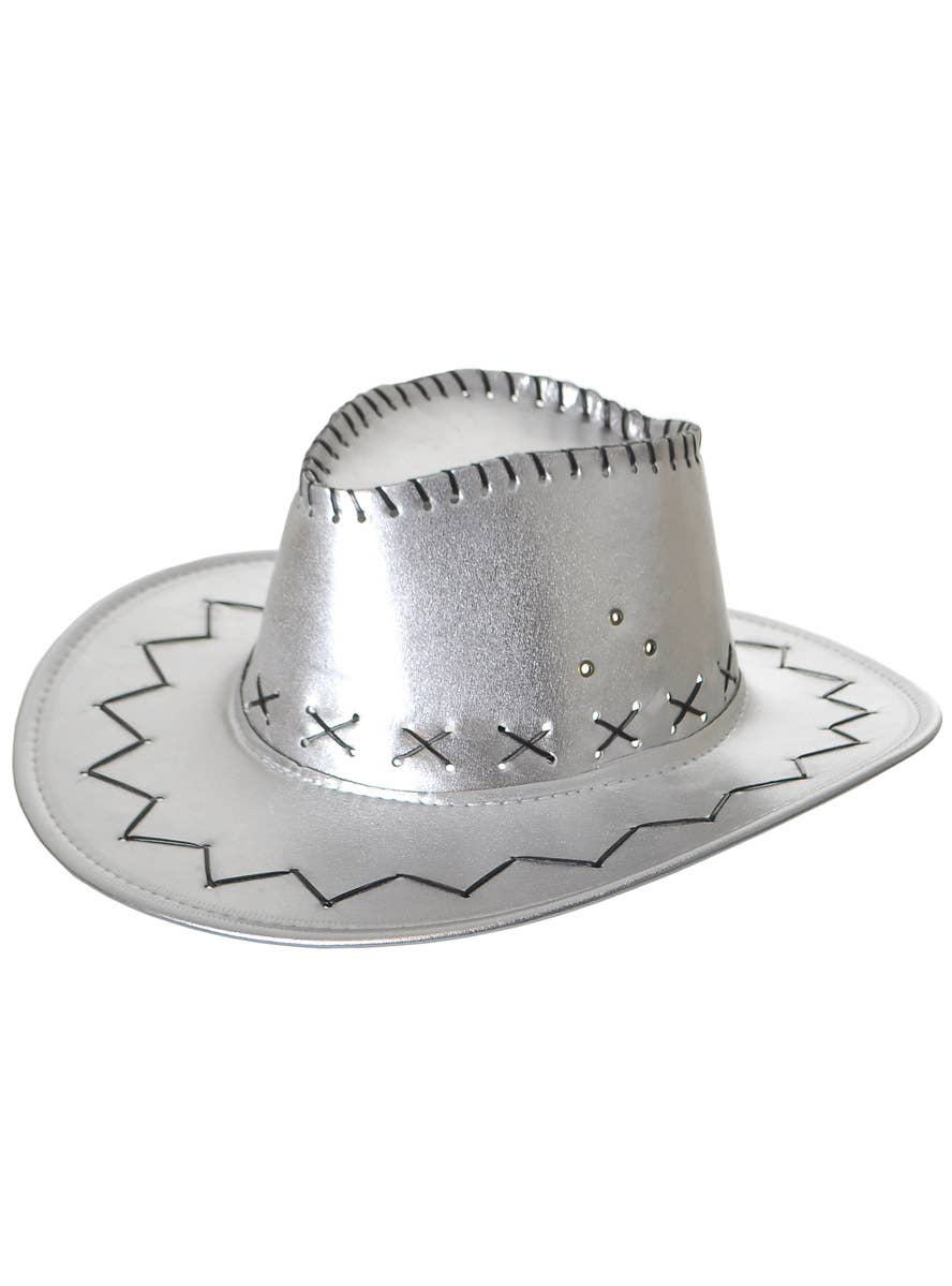 Image of Metallic Silver Womens Cowboy Costume Hat