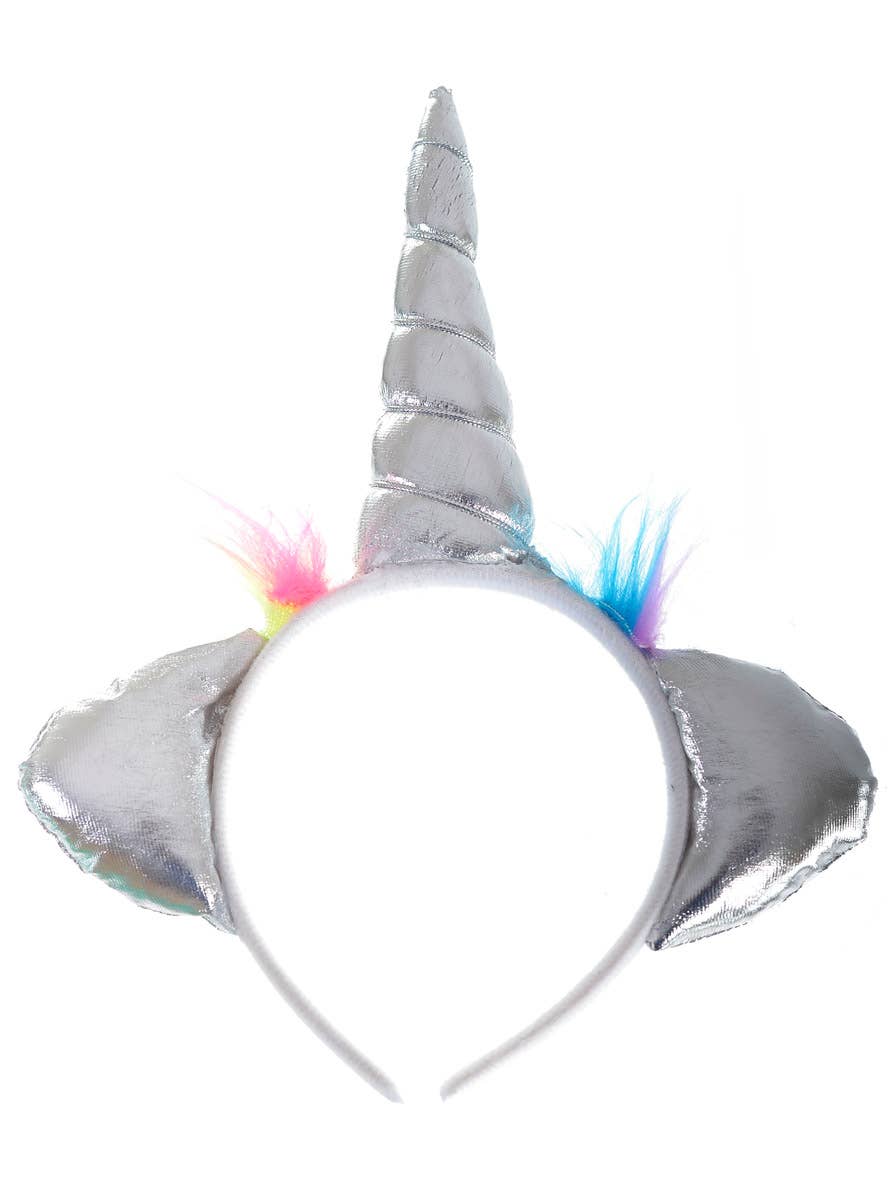 Image of Plush Metallic Silver Unicorn Costume Headband