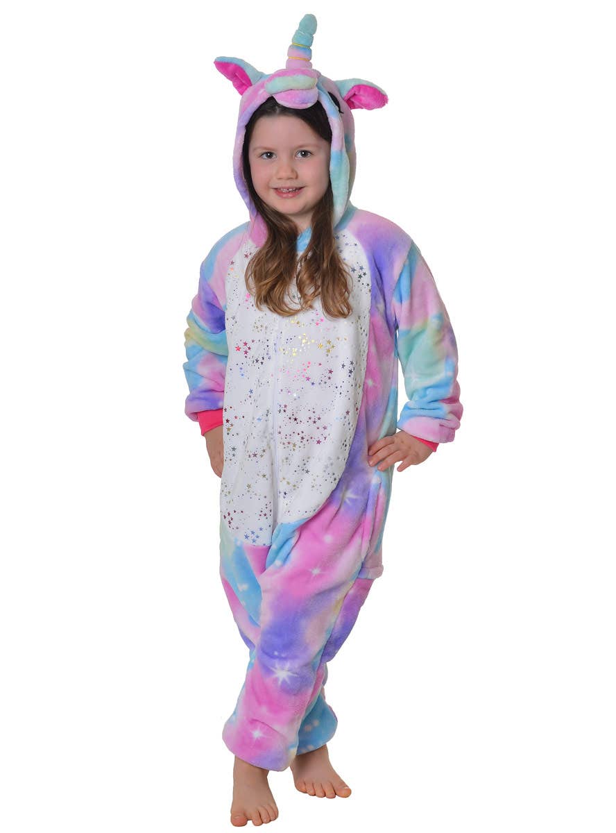 Image Of Kids Rainbow Unicorn Onesie Costume Main View