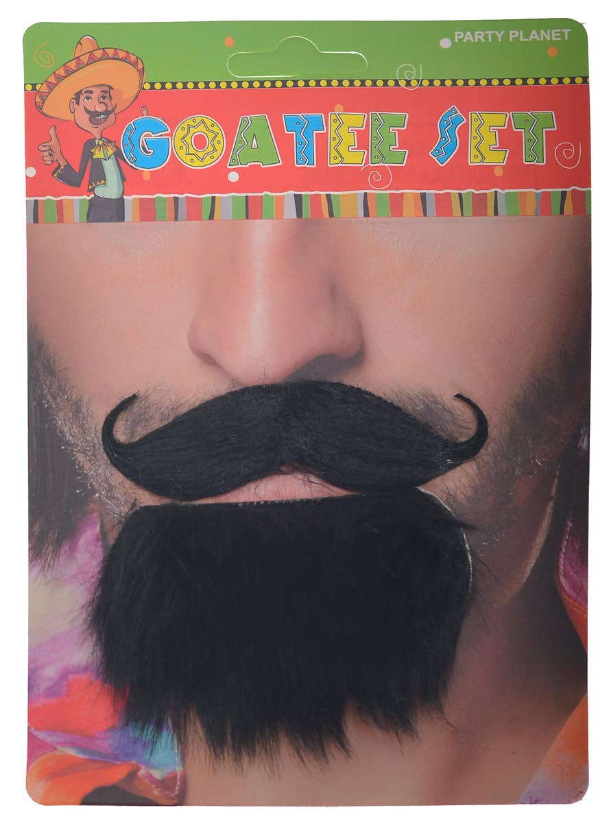 Image of Mexican Style Stick-On Black Costume Moustache and Goatee Set