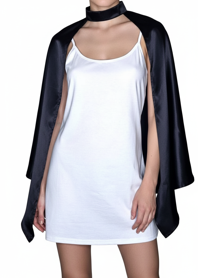 Black Satin Mid Length Costume Cape - main image
