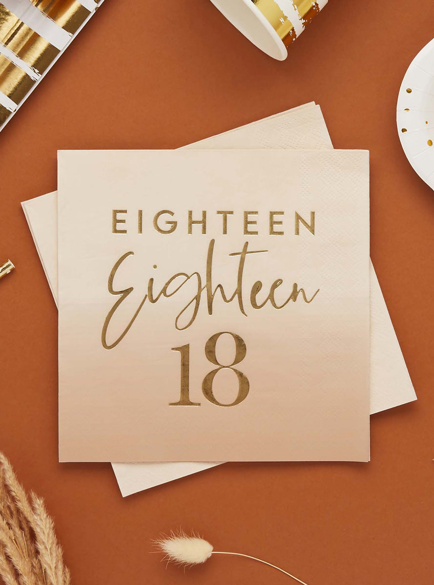 Milestone Birthday 16 Pack Gold Foiled 18th Lunch Napkins - Lifesytle Image