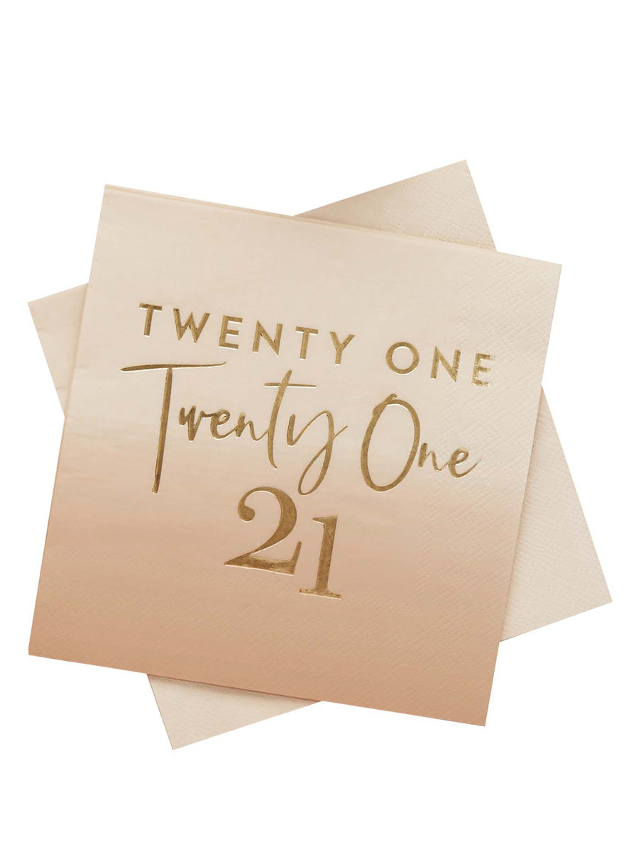 Milestone Birthday 16 Pack Gold Foiled 21st Lunch Napkins - Main Image