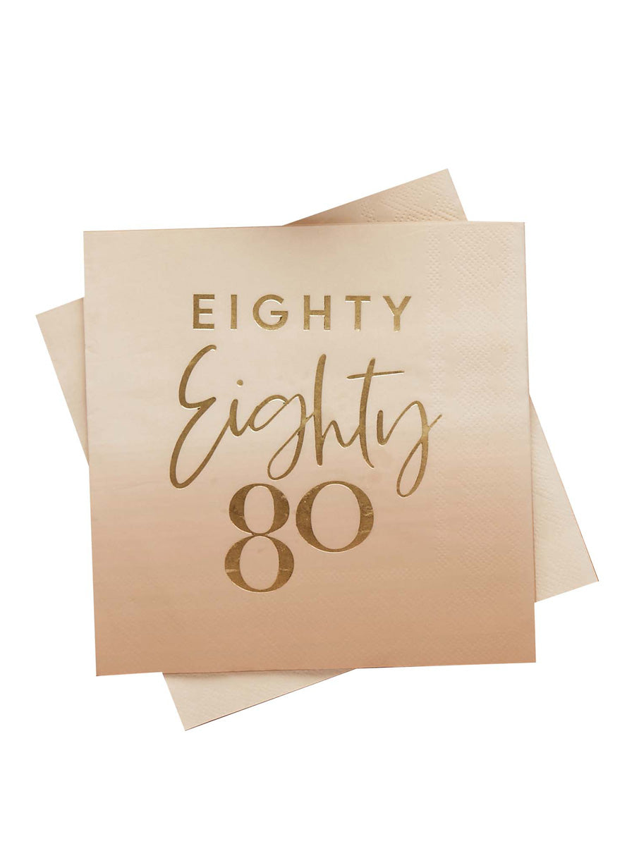 Milestone Birthday 16 Pack Gold Foiled 80th Lunch Napkins - Main Image