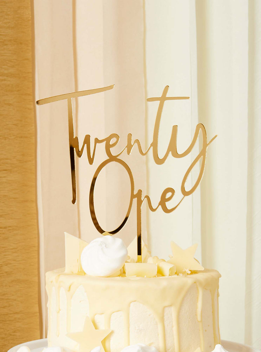 Milestone Birthday 21 Gold 16cm Acrylic Cake Topper - Lifestyle Image