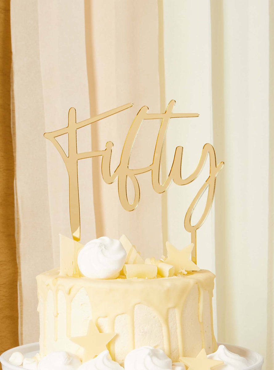 Milestone Birthday 50 Gold 16cm Acrylic Cake Topper - Lifestyle Image