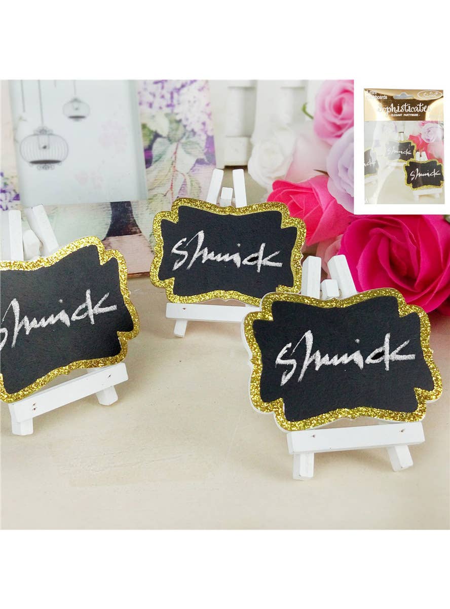 Image of Mini Gold Glitter Frame Blackboards 3 Pack