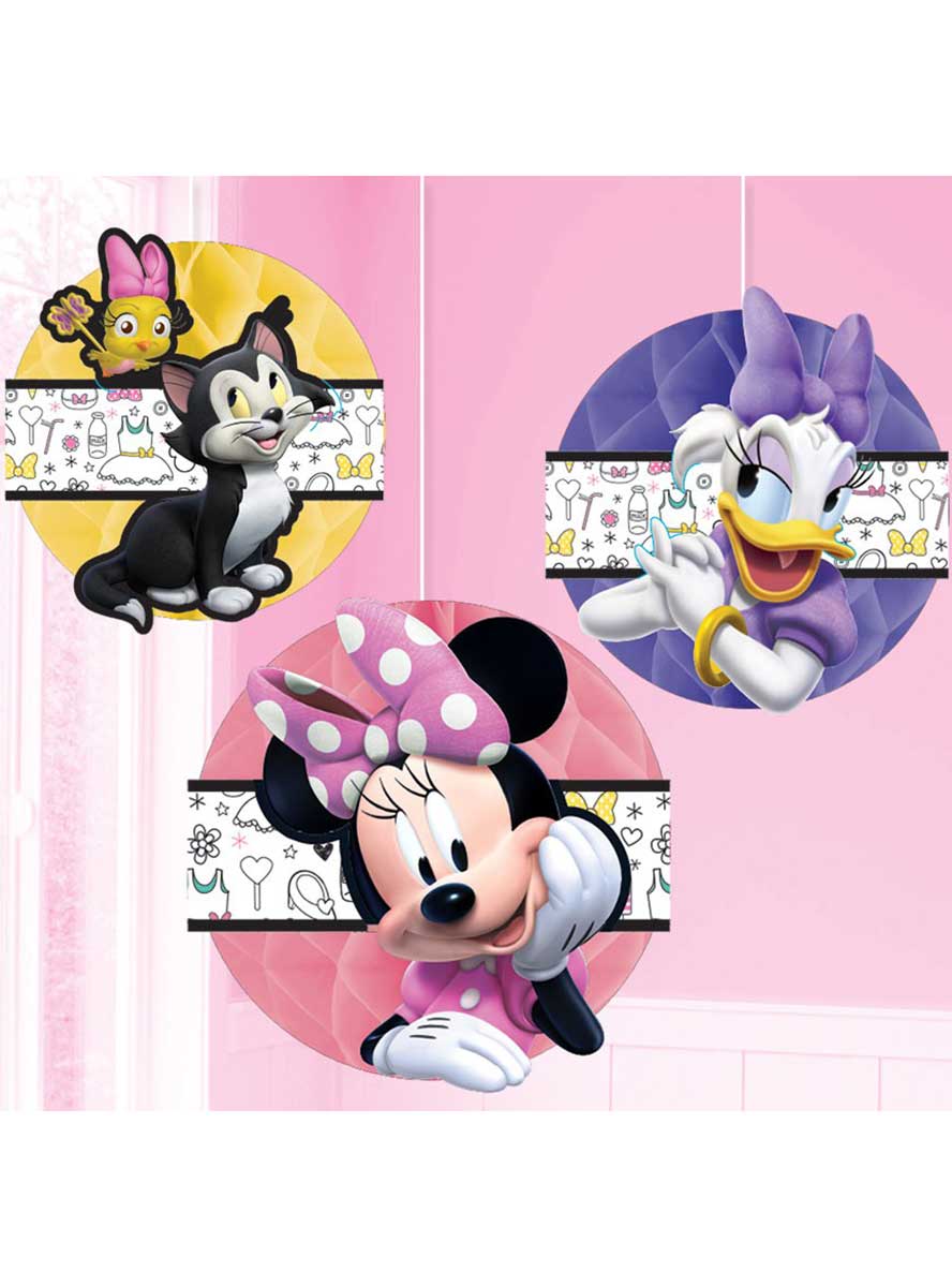 Image Of Minnie Mouse Happy Helpers 3 Pack Honeycomb Hanging Decorations