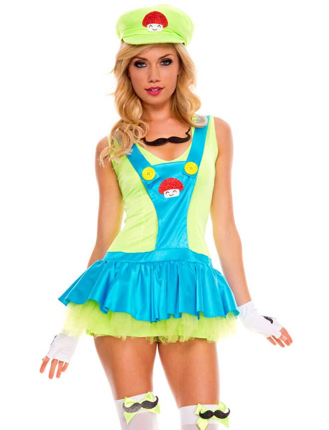 Blue and Green Sexy Miss Lugi Costume for Women - Close Up Image