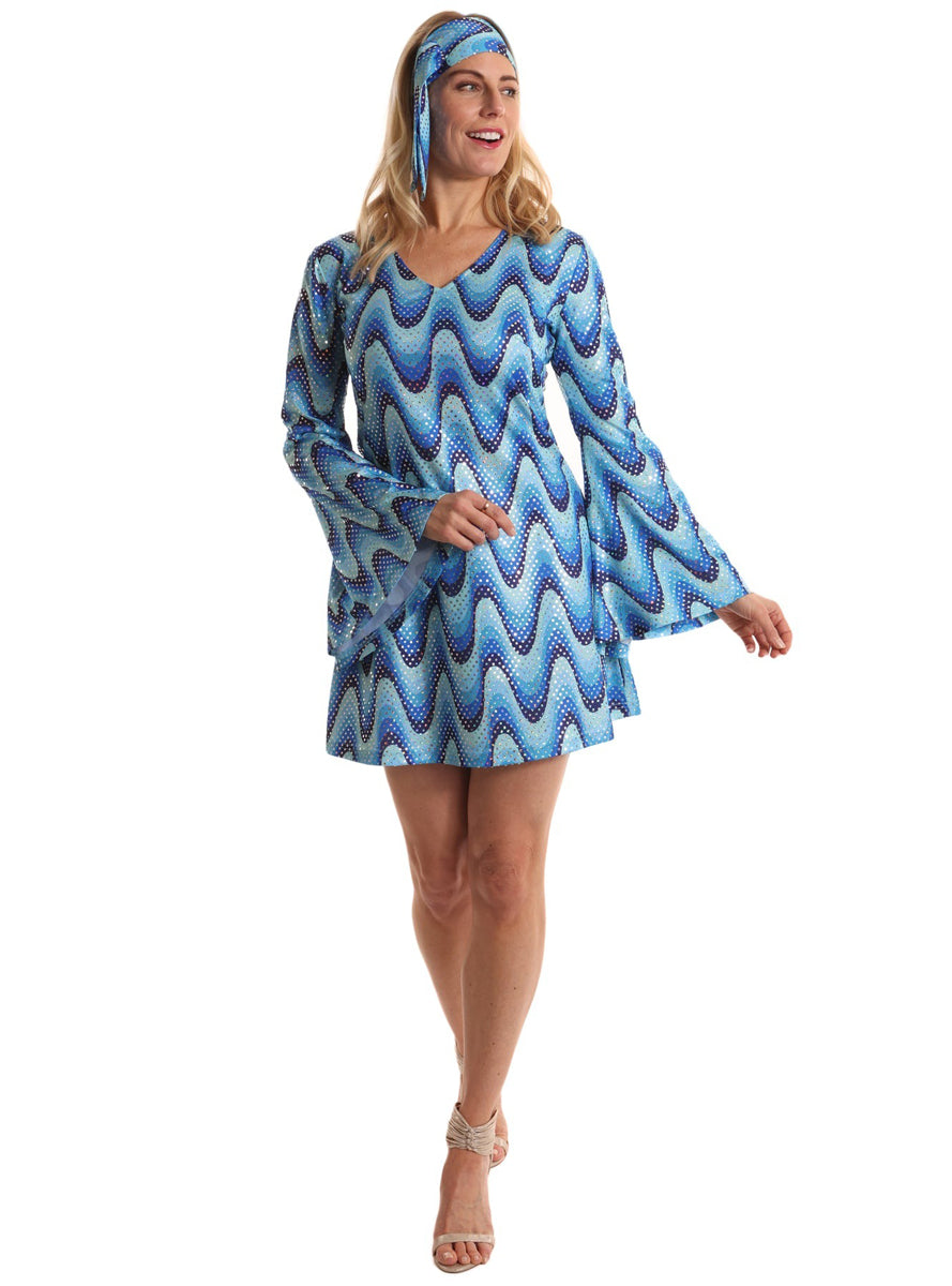 Mod 60s Womens Blue Go Go Costume - Alternative Image 1