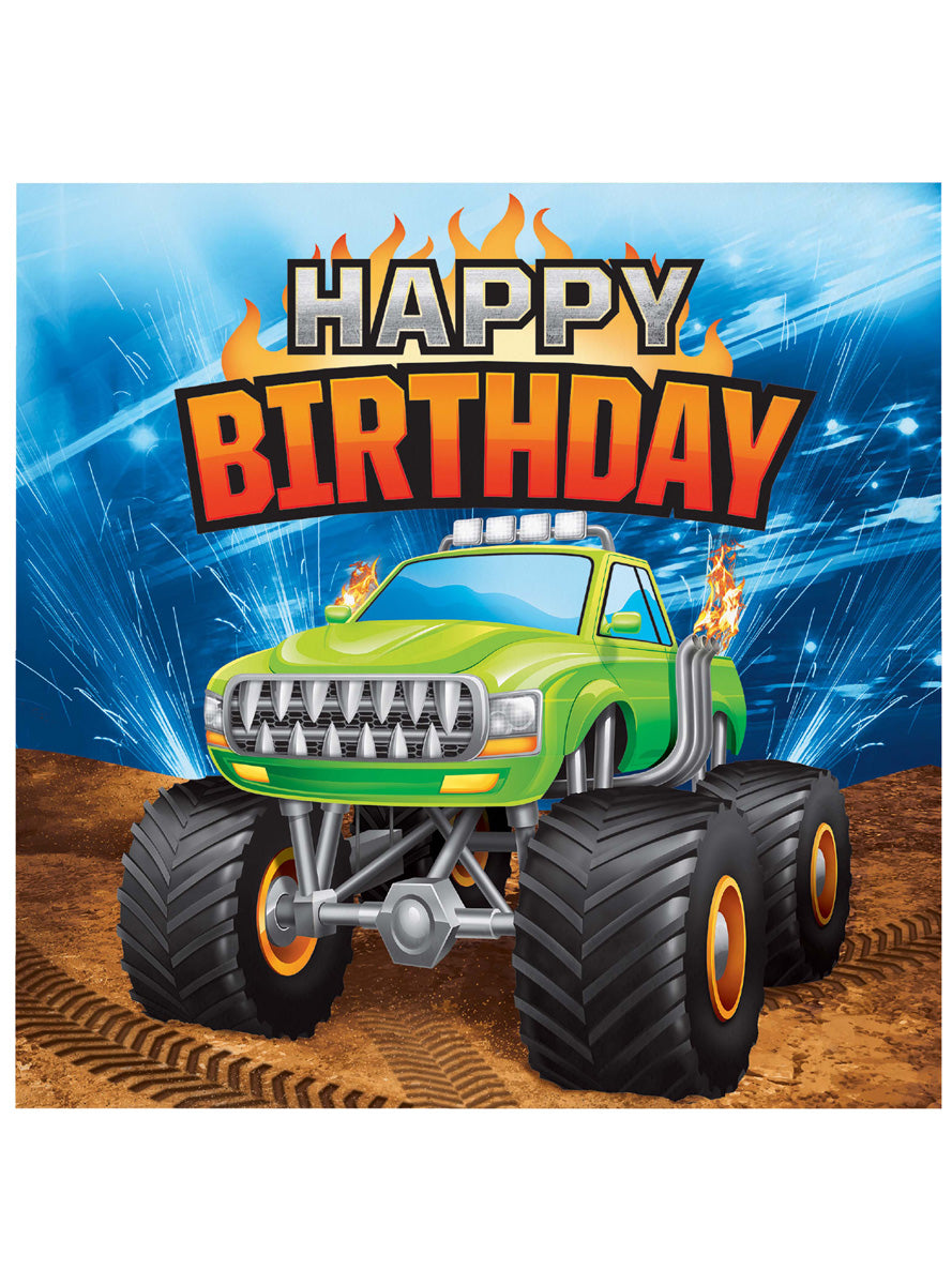 Monster Truck Rally 16 Pack Happy Birthday Lunch Napkins – Main Image