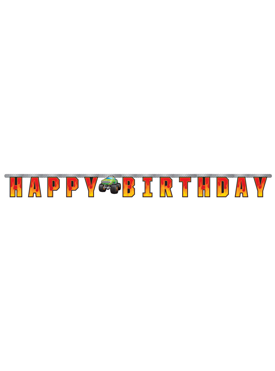 Monster Truck Rally Happy Birthday Jointed Cardboard Banner – Main Image
