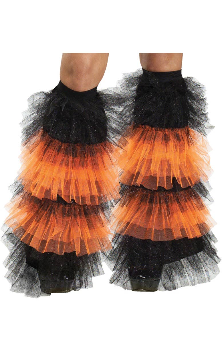 Image of Ruffled Black and Orange Tulle Leg Warmers