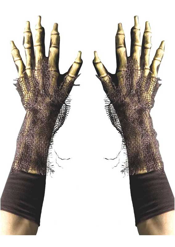 Deluxe Fabric Monster Costume Gloves with Latex Skeleton Hands - Alterntiave Image