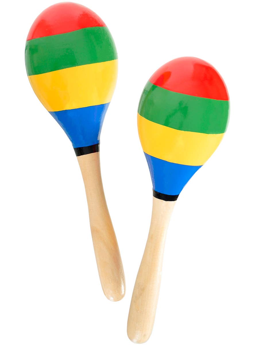 Image of Colourful Striped Musical Wooden Maracas