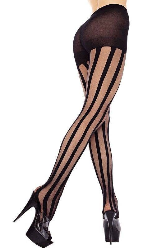 Women's Sexy Striped Sheer Black Costume Pantyhose Alternative Image