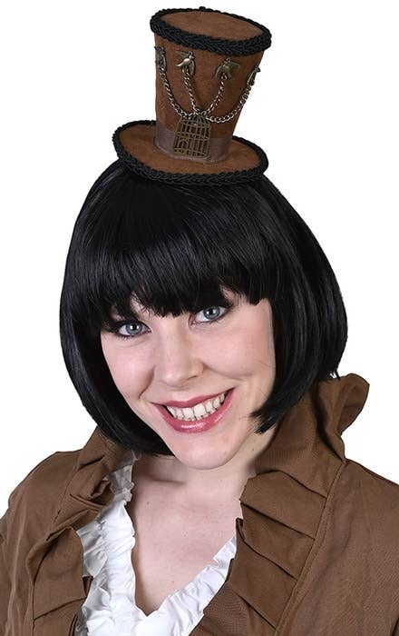 Deluxe Mini Brown Steampunk Costume Hat on Headband