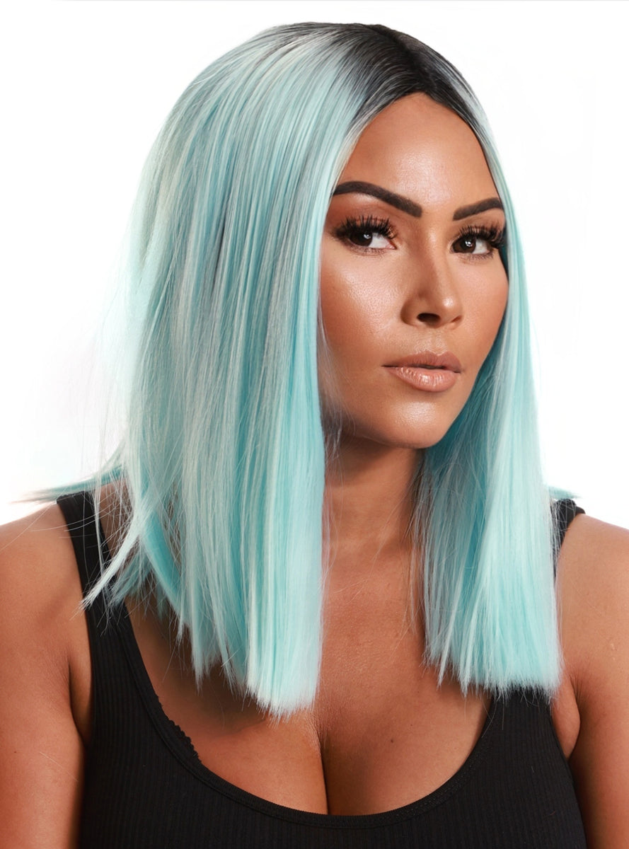 Natalia Womens Peppermint Green Bob Wig With Dark Roots - Main Image