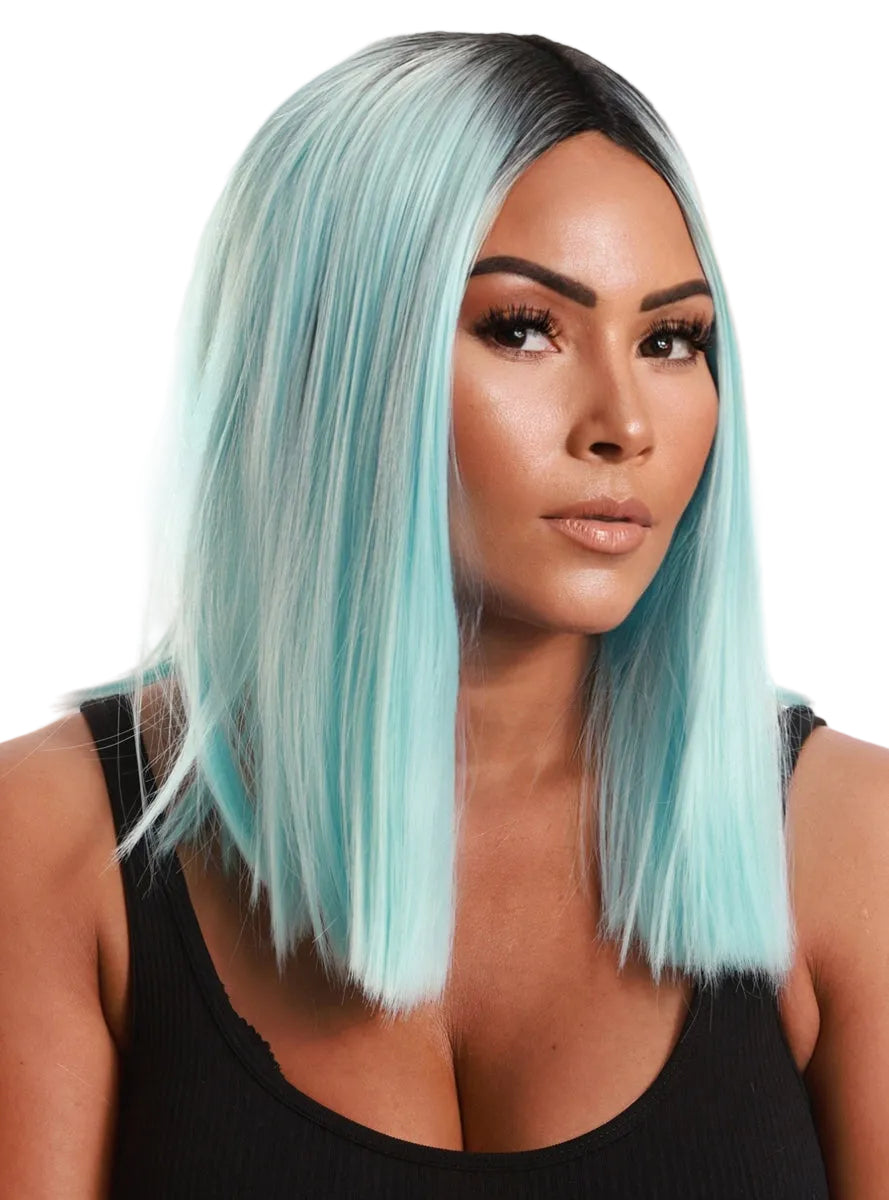 Natalia Womens Peppermint Green Bob Wig With Dark Roots - Main Image