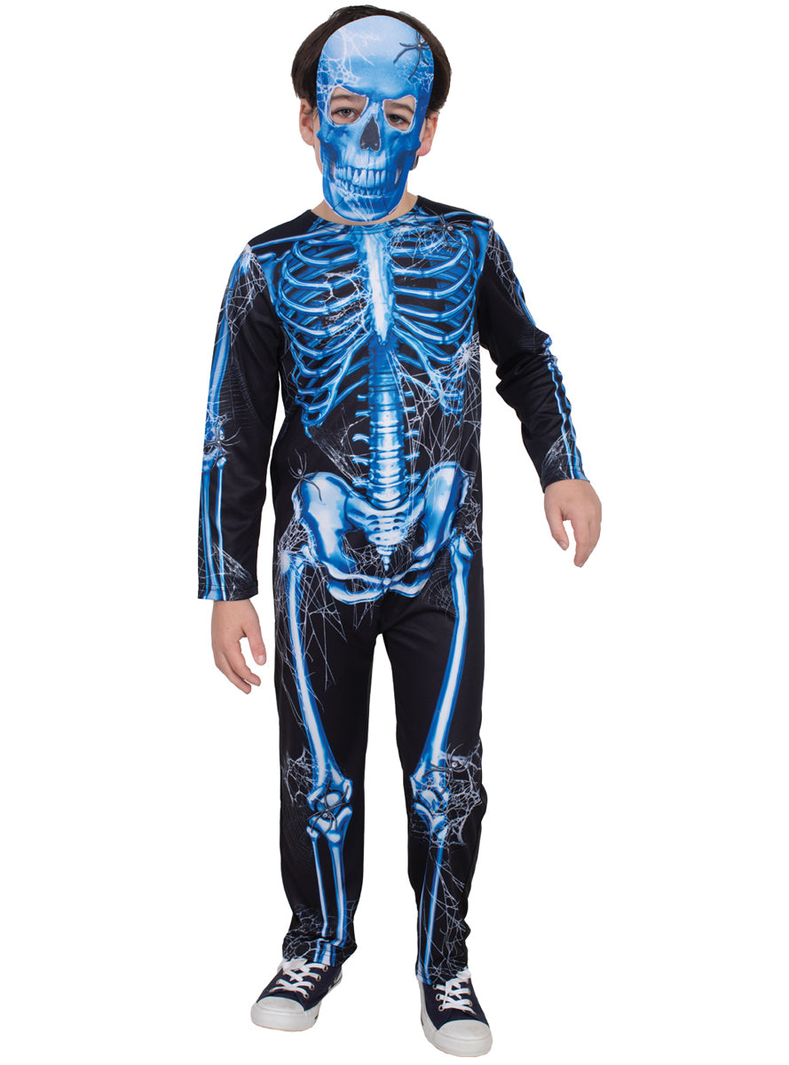 Boys Neon Blue Skeleton Halloween costume - Alternative Image