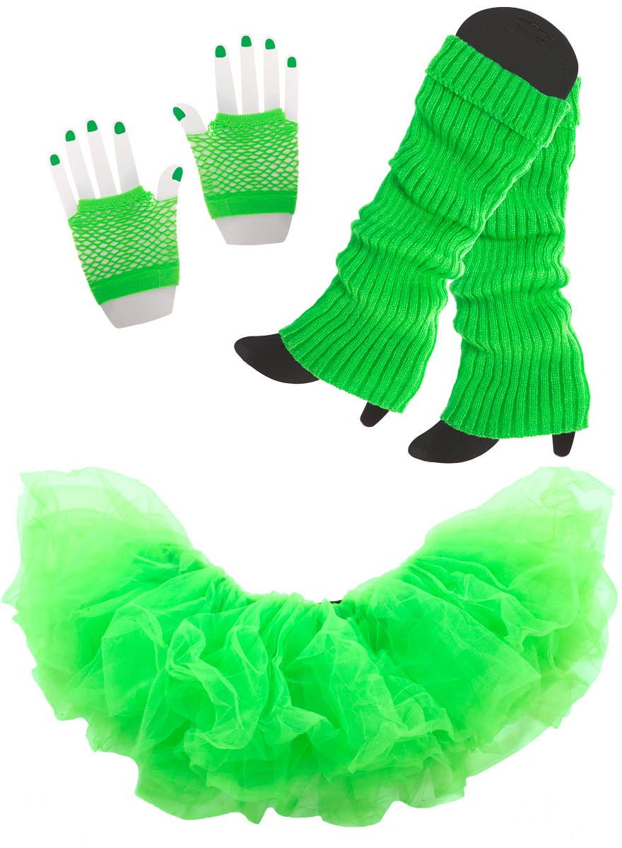 1980s Womens Neon Green Tutu Costume Accessory Set
