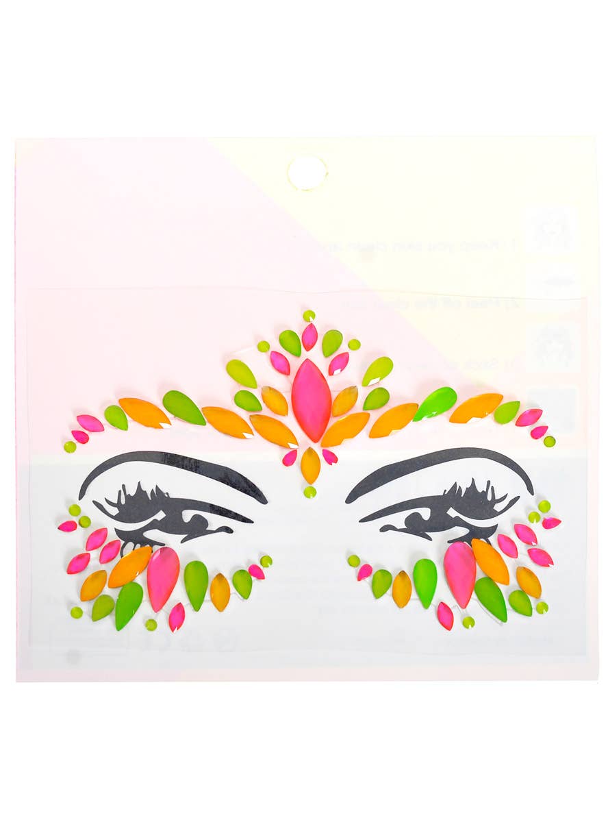 Image of UV Reactive Neon Orange Pink and Green Face Jewels - Main Image