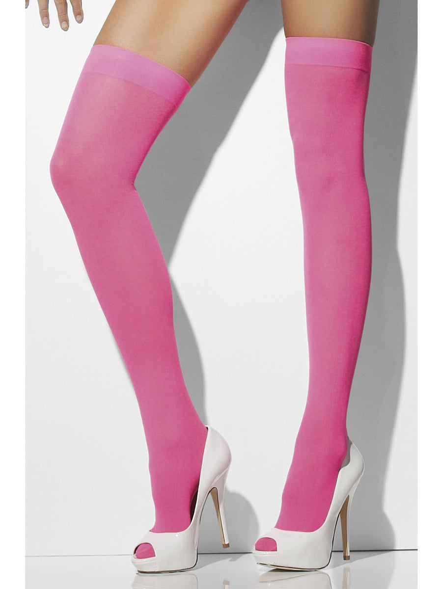 Opaque Womens Neon Pink Thigh High Stockings - Alternate Image