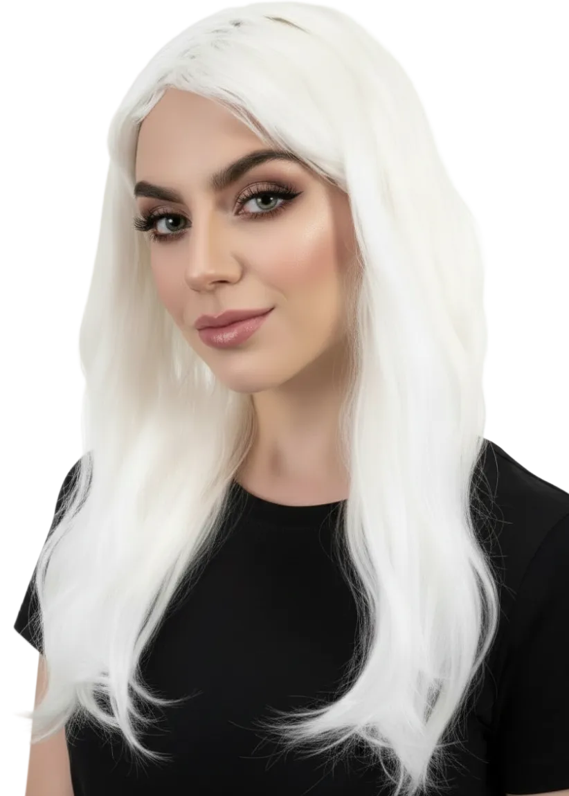 Womens Wavy White Glow in the Dark Costume Wig - Main Image