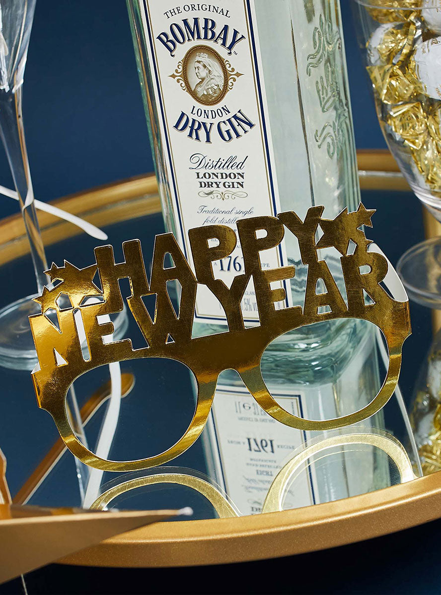 New Years Eve Happy New Year Gold Paper Glasses 10 Pack - Alternate Image 2