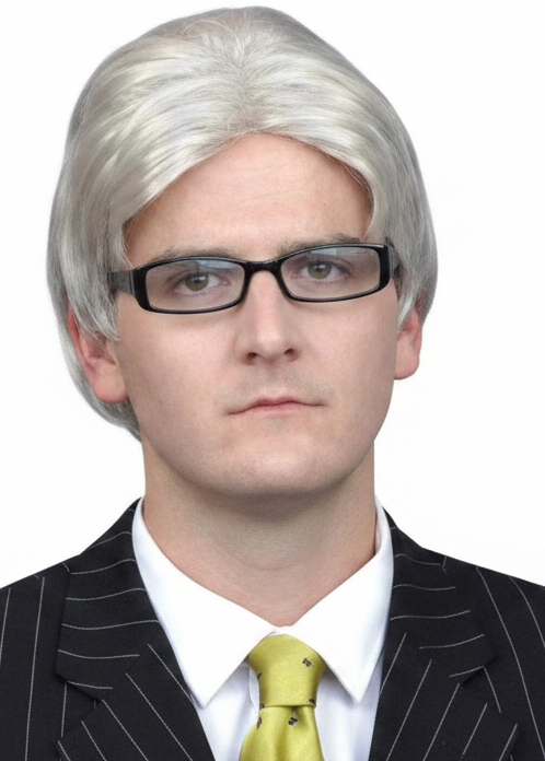 Mens Short Silver Grey Newsreader Costume Wig - main image
