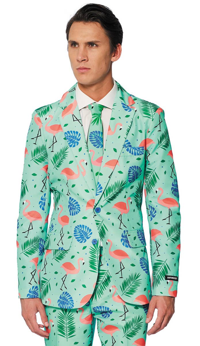Men's Tropical Suitmeister Fancy Dress Flamingo Suit Close Image