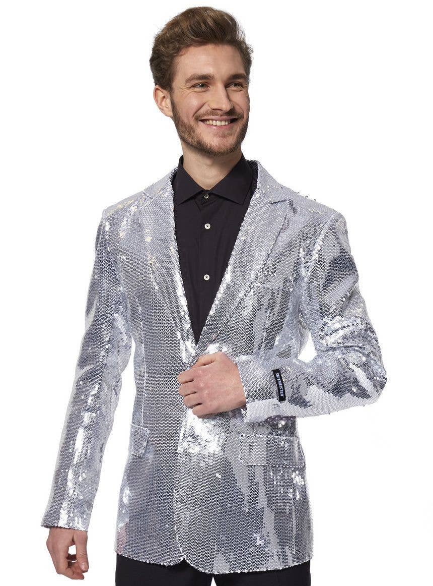 Silver Sequinned Costume Jacket for Men - Alternative Main Image