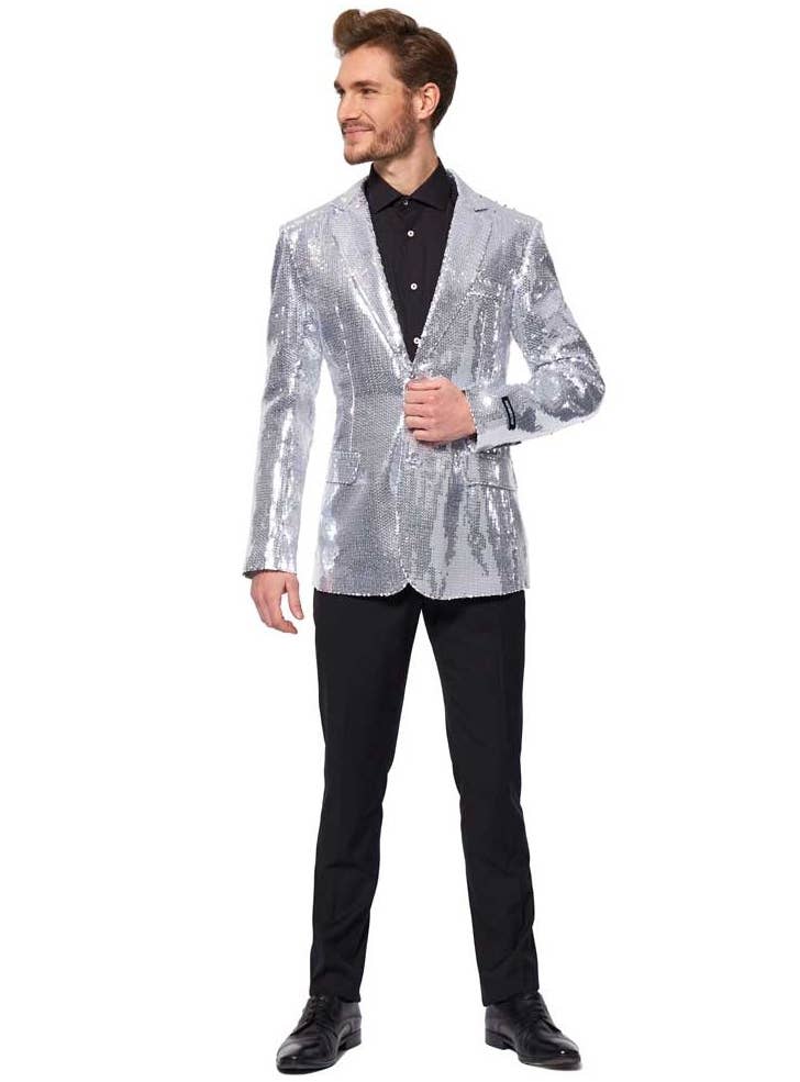 Silver Sequinned Costume Jacket for Men - Front Alternate Image