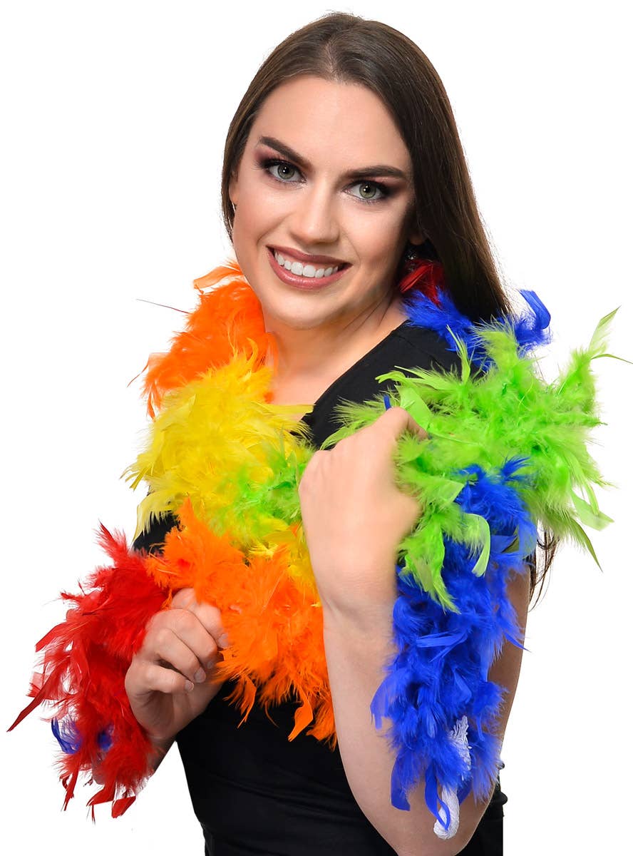 Multi Colour Rainbow Feather Boa Mardi Gras Costume Accessory - Alternate Image